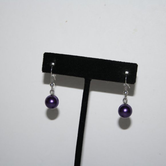 💜 Silver & Purple Pearl Dangle Earrings · 1.5" · Twilight Glow ✨ - Picture 3 of 4